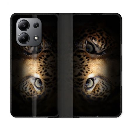Housse cuir portefeuille pour Xiaomi Redmi Note 13 4G Animal Leopard Yeux