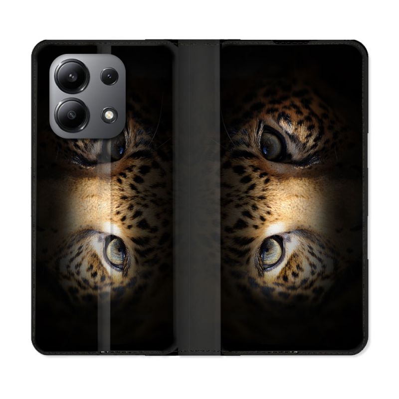 Housse cuir portefeuille pour Xiaomi Redmi Note 13 4G Animal Leopard Yeux