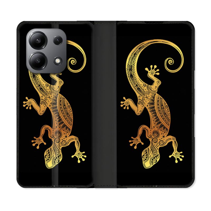 Housse cuir portefeuille pour Xiaomi Redmi Note 13 4G Animal Lezard Noir