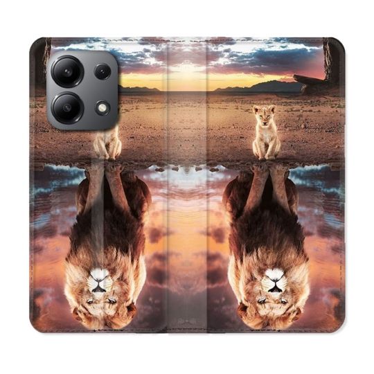 Housse cuir portefeuille pour Xiaomi Redmi Note 13 4G Animal Lion Reflet