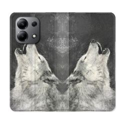 Housse cuir portefeuille pour Xiaomi Redmi Note 13 4G Animal Loup Hurlement