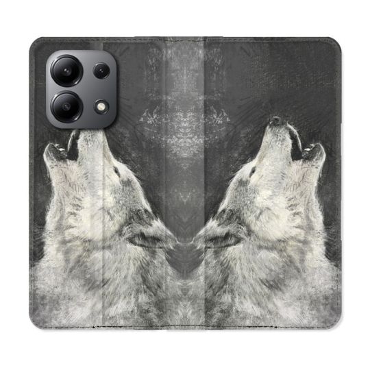 Housse cuir portefeuille pour Xiaomi Redmi Note 13 4G Animal Loup Hurlement