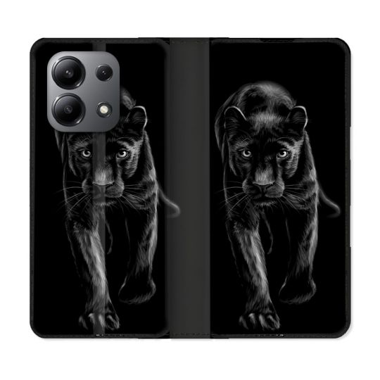 Housse cuir portefeuille pour Xiaomi Redmi Note 13 4G Animal Panthère Noire
