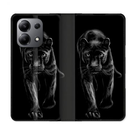 Housse cuir portefeuille pour Xiaomi Redmi Note 13 4G Animal Panthère Noire