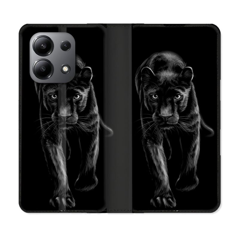 Housse cuir portefeuille pour Xiaomi Redmi Note 13 4G Animal Panthère Noire