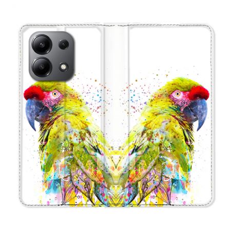 Housse cuir portefeuille pour Xiaomi Redmi Note 13 4G Animal Perroquet Jaune