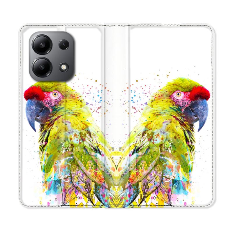 Housse cuir portefeuille pour Xiaomi Redmi Note 13 4G Animal Perroquet Jaune