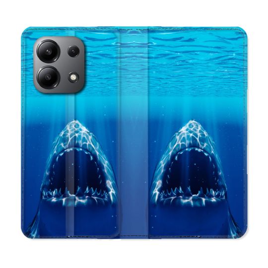 Housse cuir portefeuille pour Xiaomi Redmi Note 13 4G Animal Requin Dent
