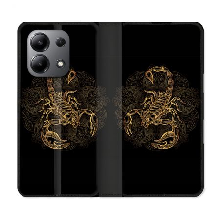 Housse cuir portefeuille pour Xiaomi Redmi Note 13 4G Animal Scorpion Fresque