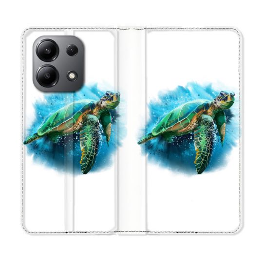 Housse cuir portefeuille pour Xiaomi Redmi Note 13 4G Animal Tortue Blanche multicolore