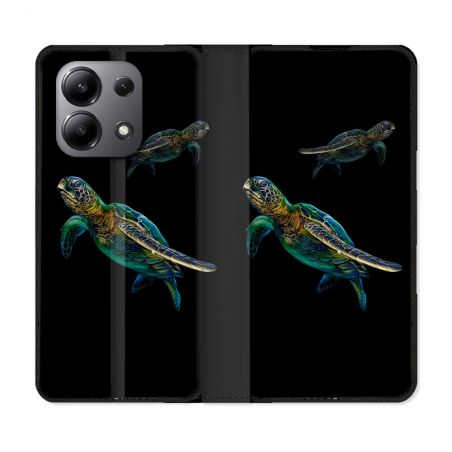 Housse cuir portefeuille pour Xiaomi Redmi Note 13 4G Animal Tortue Noire multicolore