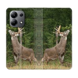 Housse cuir portefeuille pour Xiaomi Redmi Note 13 4G Chasse Cerf
