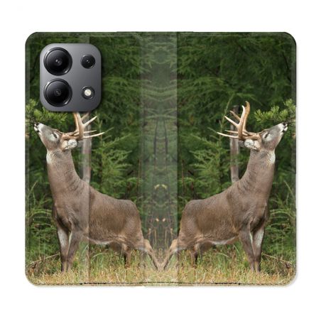 Housse cuir portefeuille pour Xiaomi Redmi Note 13 4G Chasse Cerf