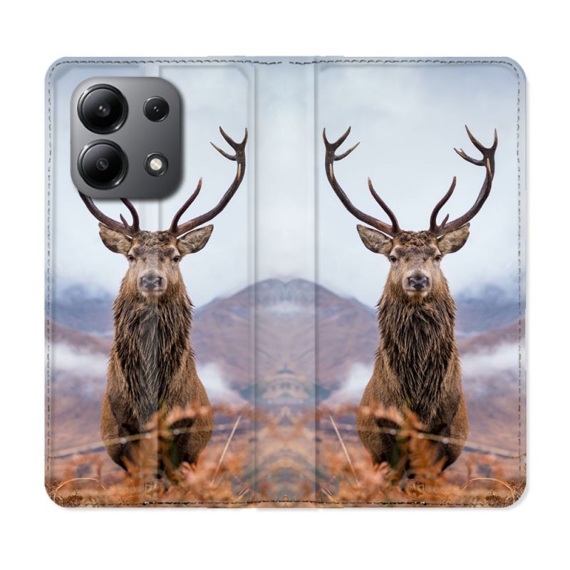 Housse cuir portefeuille pour Xiaomi Redmi Note 13 4G Chasse Chevreuil Montagne