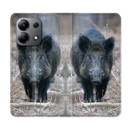 Housse cuir portefeuille pour Xiaomi Redmi Note 13 4G Chasse Sanglier Viseur