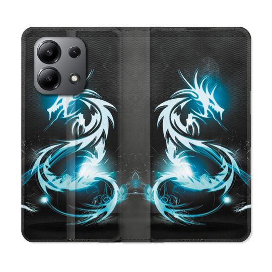 Housse cuir portefeuille pour Xiaomi Redmi Note 13 4G Fantastique Dragon Bleu