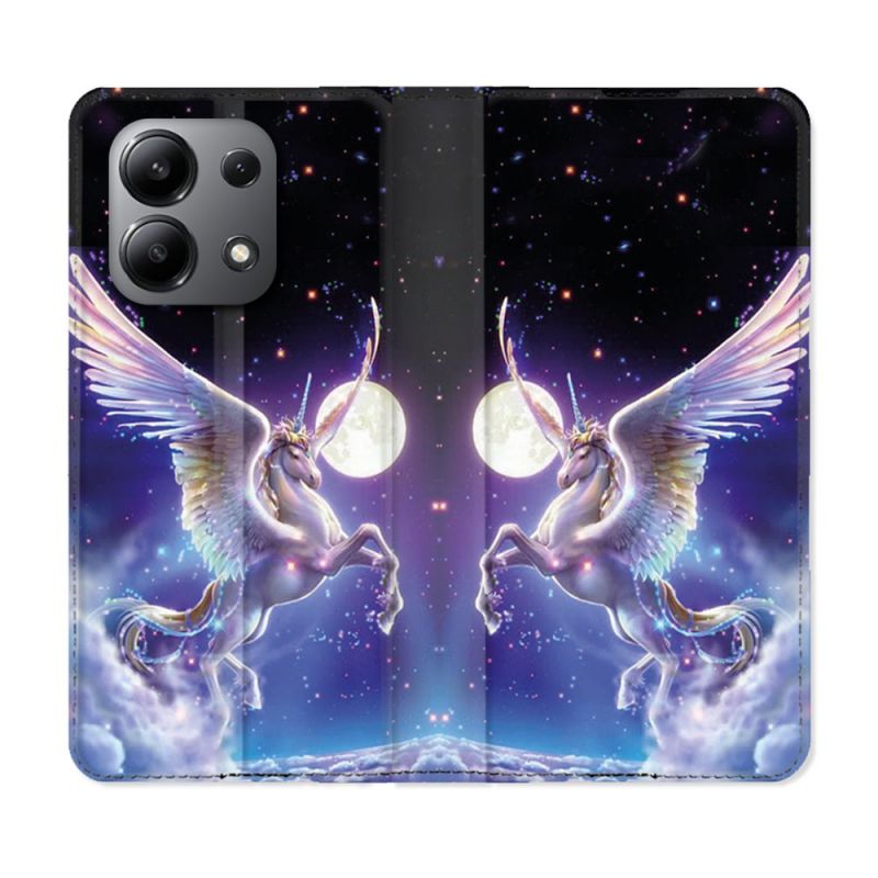 Housse cuir portefeuille pour Xiaomi Redmi Note 13 4G Fantastique Licorne Céleste