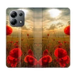 Housse cuir portefeuille pour Xiaomi Redmi Note 13 4G Fleur Coquelicot