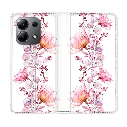 Housse cuir portefeuille pour Xiaomi Redmi Note 13 4G Fleur Eclosion