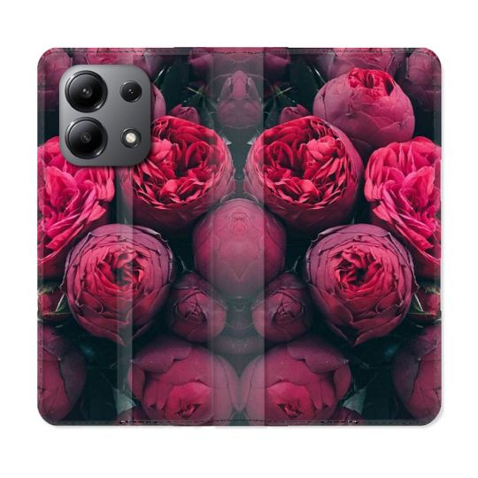 Housse cuir portefeuille pour Xiaomi Redmi Note 13 4G Fleur Pivoine