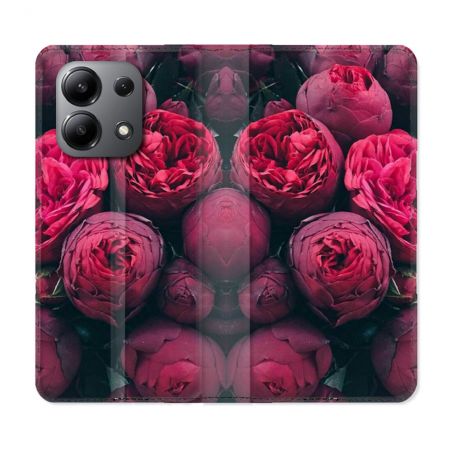 Housse cuir portefeuille pour Xiaomi Redmi Note 13 4G Fleur Pivoine