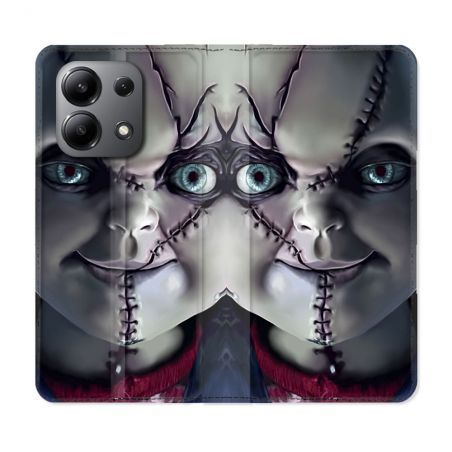 Housse cuir portefeuille pour Xiaomi Redmi Note 13 4G Horreur Chucky Cicatrice