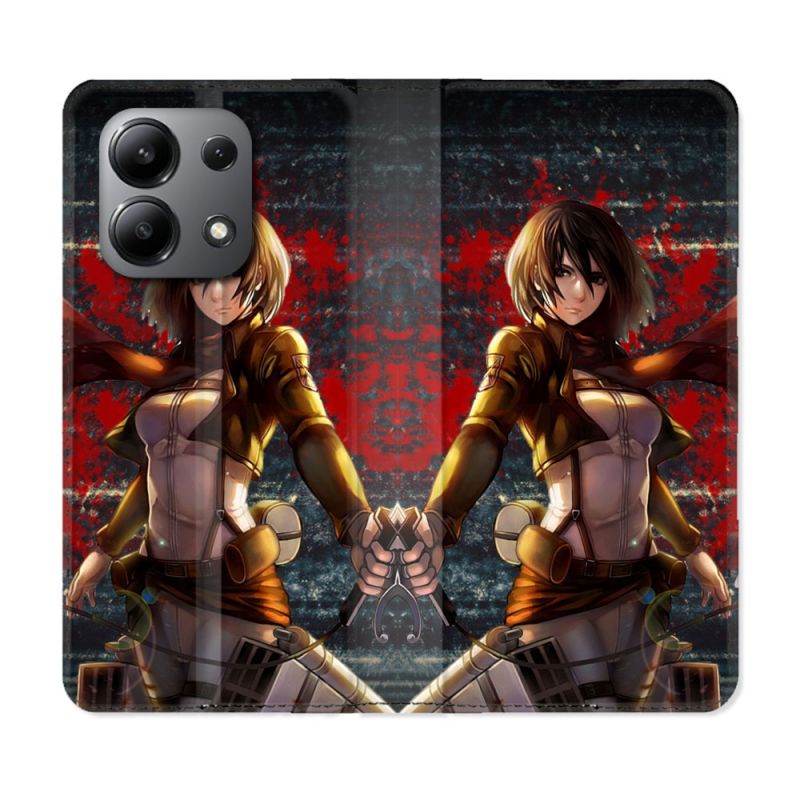 Housse cuir portefeuille pour Xiaomi Redmi Note 13 4G Manga Attaque Titans Mikasa