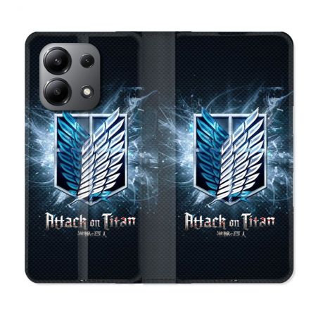 Housse cuir portefeuille pour Xiaomi Redmi Note 13 4G Manga Attaque Titans Noir