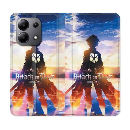 Housse cuir portefeuille pour Xiaomi Redmi Note 13 4G Manga Attaque Titans Soleil