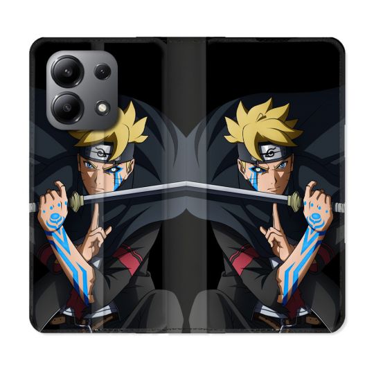 Housse cuir portefeuille pour Xiaomi Redmi Note 13 4G Manga Boruto Tatouage