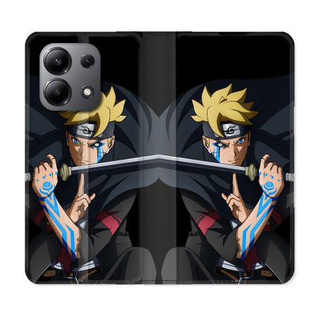 Housse cuir portefeuille pour Xiaomi Redmi Note 13 4G Manga Boruto Tatouage