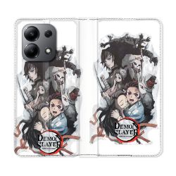 Housse cuir portefeuille pour Xiaomi Redmi Note 13 4G Manga Demon Slayer Blanc
