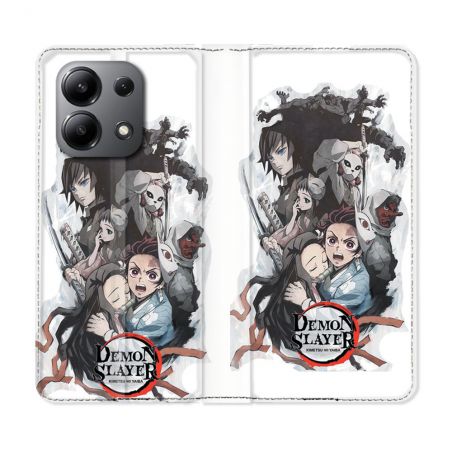 Housse cuir portefeuille pour Xiaomi Redmi Note 13 4G Manga Demon Slayer Blanc