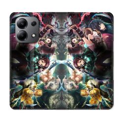 Housse cuir portefeuille pour Xiaomi Redmi Note 13 4G Manga Demon Slayer Groupe