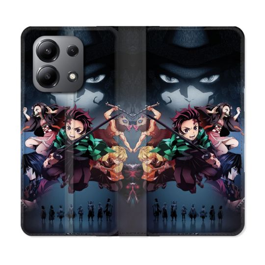 Housse cuir portefeuille pour Xiaomi Redmi Note 13 4G Manga Demon Slayer Noir