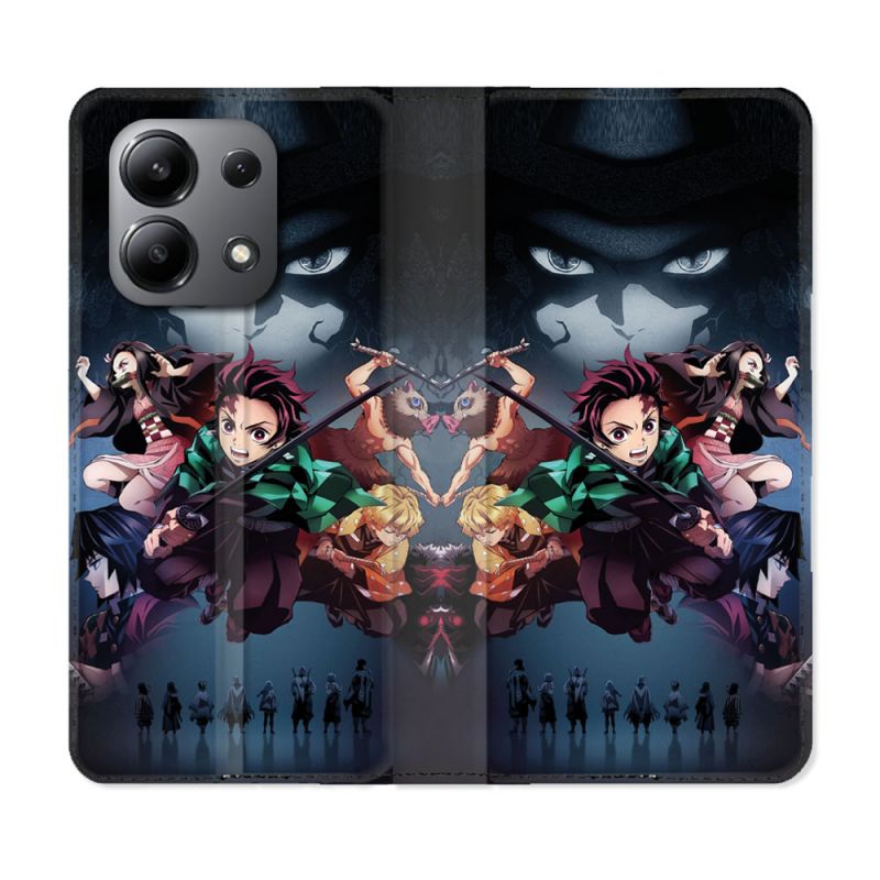 Housse cuir portefeuille pour Xiaomi Redmi Note 13 4G Manga Demon Slayer Noir