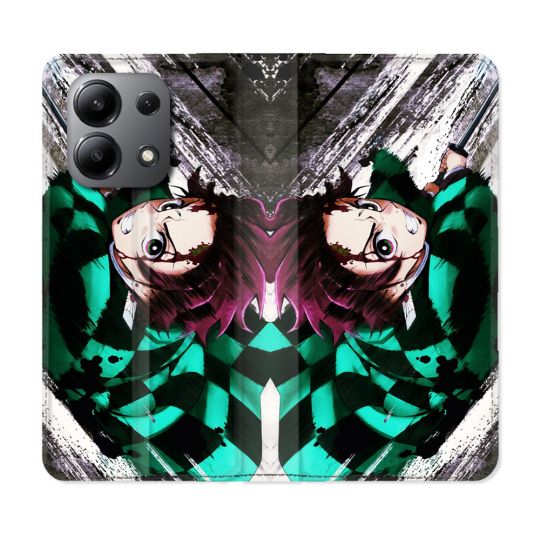 Housse cuir portefeuille pour Xiaomi Redmi Note 13 4G Manga Demon Slayer Tanjiro
