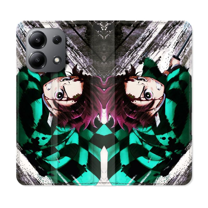 Housse cuir portefeuille pour Xiaomi Redmi Note 13 4G Manga Demon Slayer Tanjiro