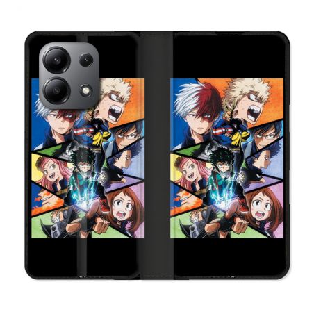 Housse cuir portefeuille pour Xiaomi Redmi Note 13 4G Manga My Hero Academia Noir