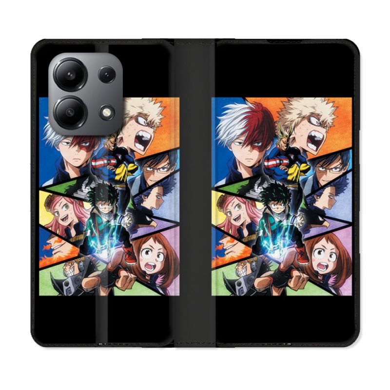 Housse cuir portefeuille pour Xiaomi Redmi Note 13 4G Manga My Hero Academia Noir