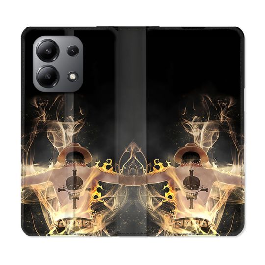 Housse cuir portefeuille pour Xiaomi Redmi Note 13 4G Manga One Piece Ace Noir