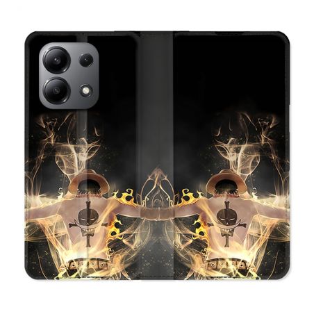 Housse cuir portefeuille pour Xiaomi Redmi Note 13 4G Manga One Piece Ace Noir