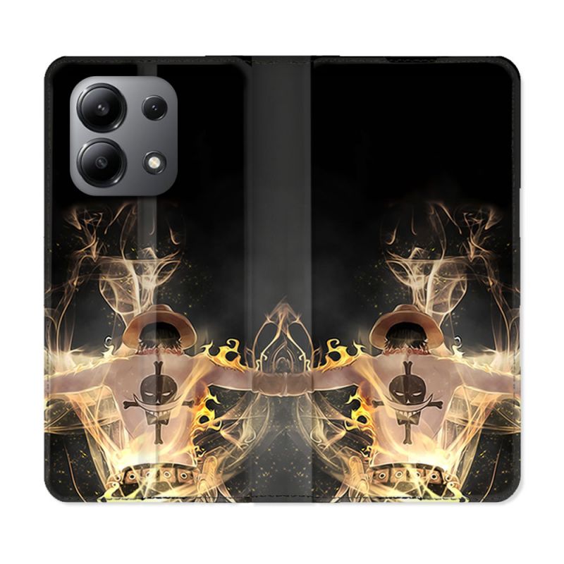 Housse cuir portefeuille pour Xiaomi Redmi Note 13 4G Manga One Piece Ace Noir