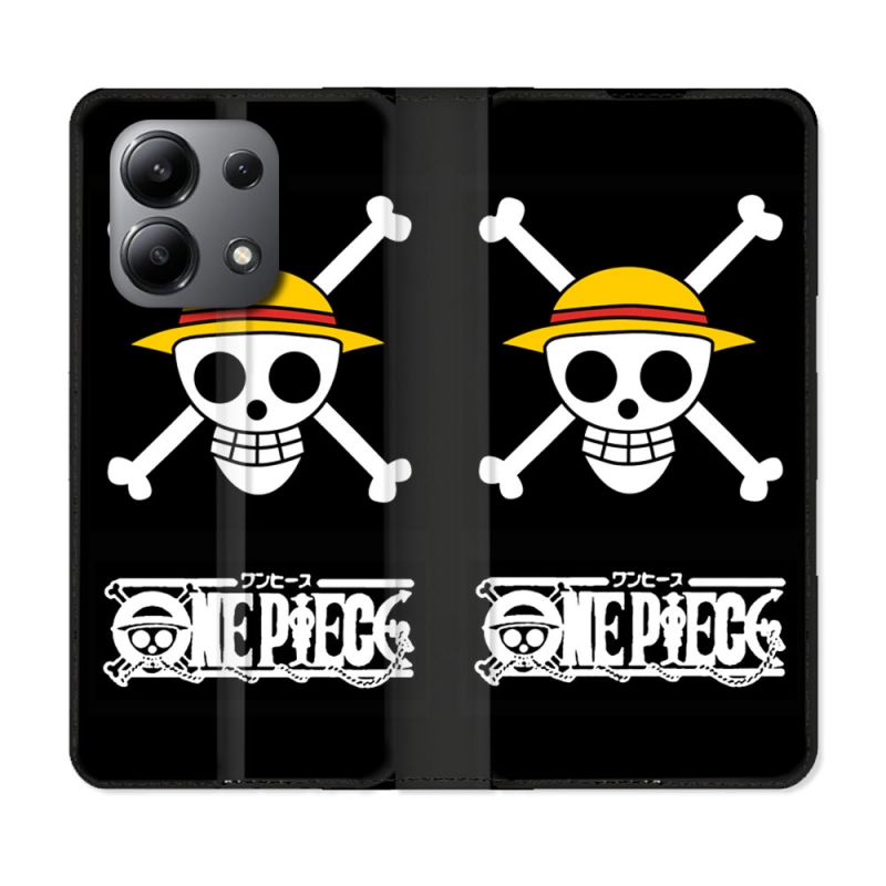 Housse cuir portefeuille pour Xiaomi Redmi Note 13 4G Manga One Piece Tete de Mort
