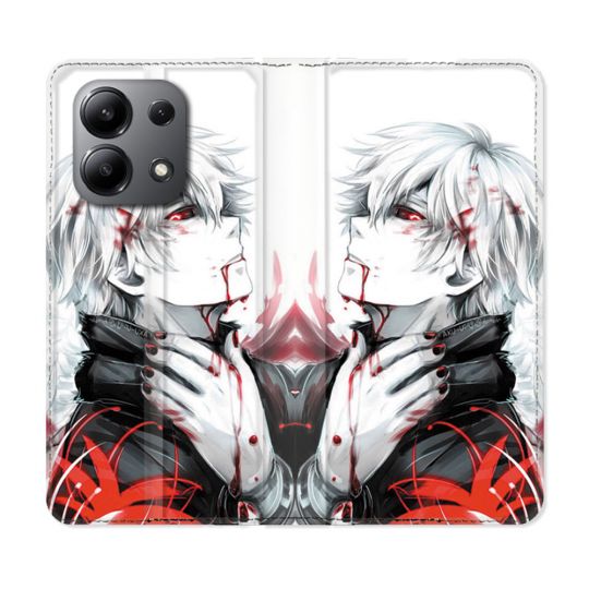 Housse cuir portefeuille pour Xiaomi Redmi Note 13 4G Manga Tokyo Ghoul Kaneki Blanc