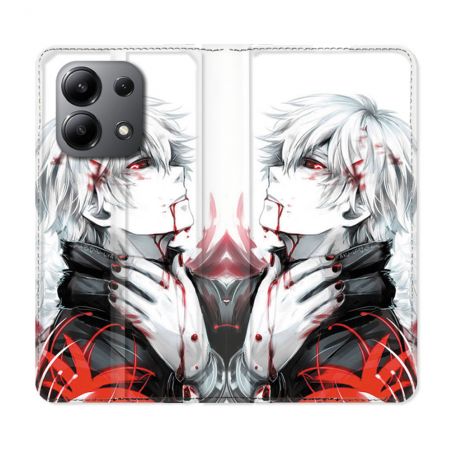 Housse cuir portefeuille pour Xiaomi Redmi Note 13 4G Manga Tokyo Ghoul Kaneki Blanc