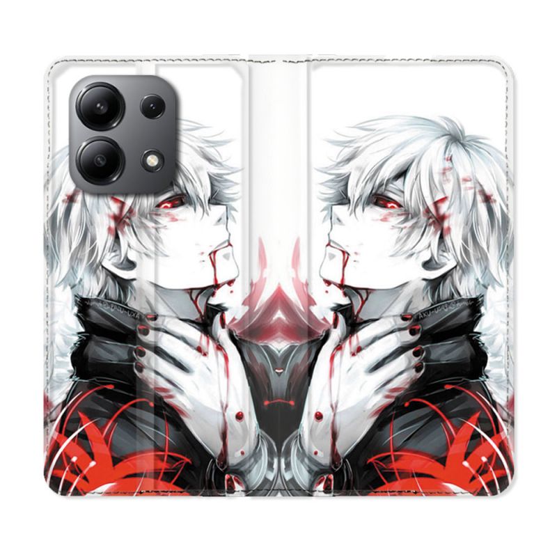 Housse cuir portefeuille pour Xiaomi Redmi Note 13 4G Manga Tokyo Ghoul Kaneki Blanc