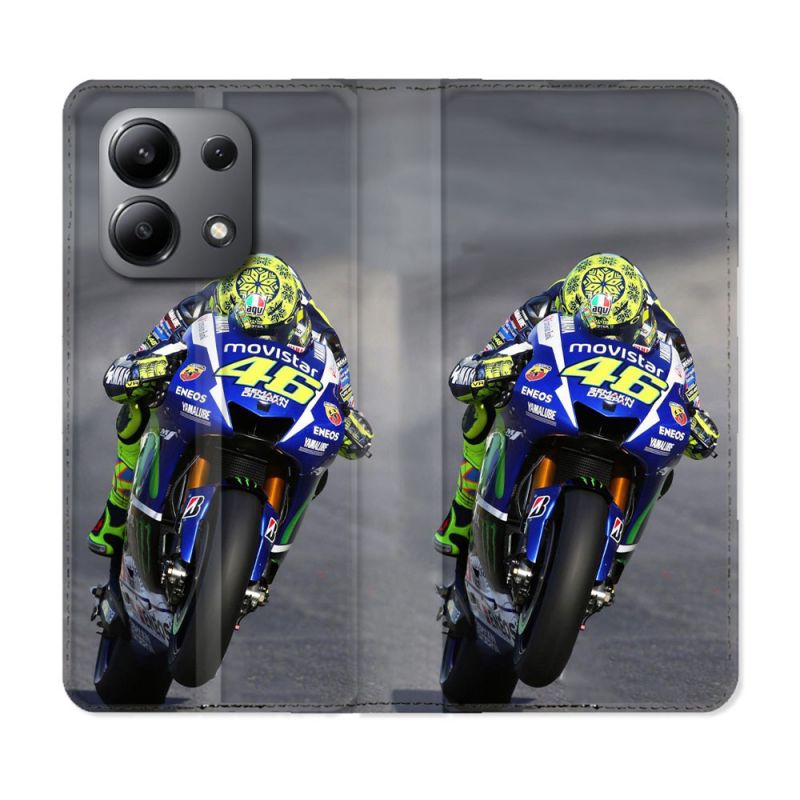Housse cuir portefeuille pour Xiaomi Redmi Note 13 4G Moto Course GP Wheeling 46