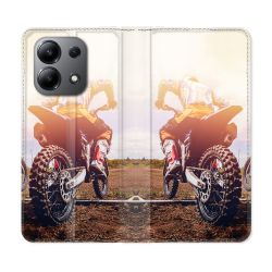 Housse cuir portefeuille pour Xiaomi Redmi Note 13 4G Moto Cross Soleil