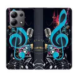 Housse cuir portefeuille pour Xiaomi Redmi Note 13 4G Musique Cle Sol Bleu